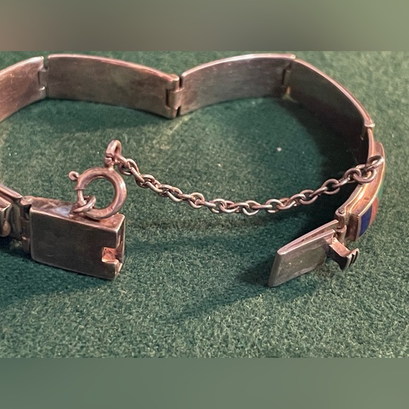 Sterling Panel Link Bracelet with Stone Inlay - Picture 5 of 9